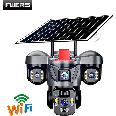 Caméra solaire WiFi, 6 MP, zoom 10x, triple objectif, détection de mouvement PIR (1/5)