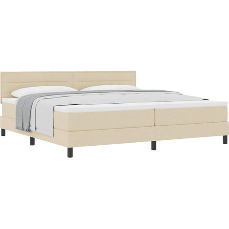 Box Spring Bed with Headboard Manual Cream 200 x 200 cm Fabric vidaXL