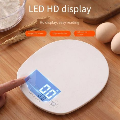 Balance De Cuisine - 5 Kg - Précision 0,1 G - Affichage LED - Surface Étanche - ABS Blanc - 1 Pièce (1/5)
