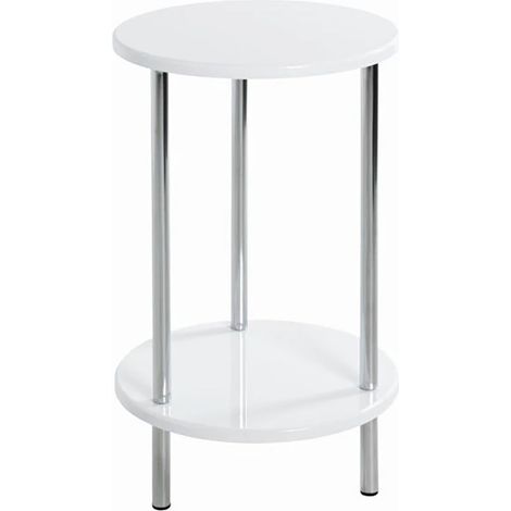 Desserte en acier laqué et plateaux en bois coloris blanc brillant - Diamètre 30 x Hauteur 50 cm -PEGANE- (1/2)