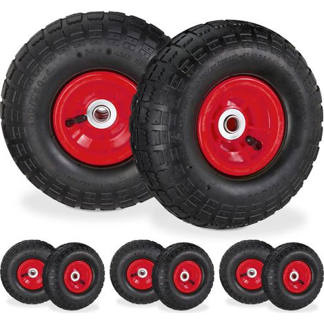 Relaxdays 8 roues pour diable 4.1/3.5-4, de rechange avec air, axe de 16 mm, jusqu’à 136 kg, 260 x 85 mm, rouge/noir