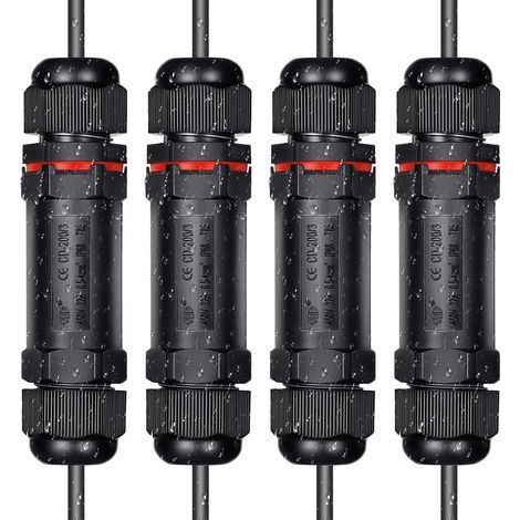 4 Pack Waterproof Cable Connector - IP68 - - 3 Pin - for 1-13mm Cable Diameter - Made of ABS + PVC - for Outdoor and Garden (1/5)