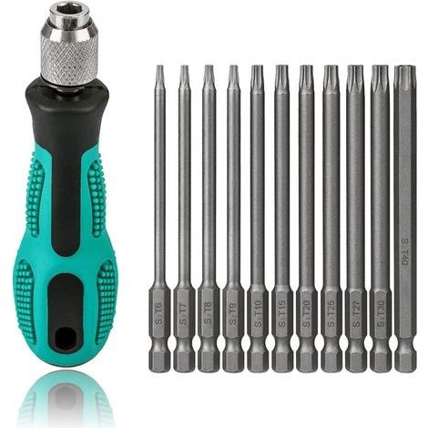 Torx-Schraubendreher-Set T6-T40, 11-teilig, 100 mm lang, magnetisches Torx-Bit-Set mit T30 und Griff, 1/4-Zoll-Sechskantschaft, Elektrowerkzeuge für Akkuschrauber, T20- und T25-Schraubendreher (1/5)
