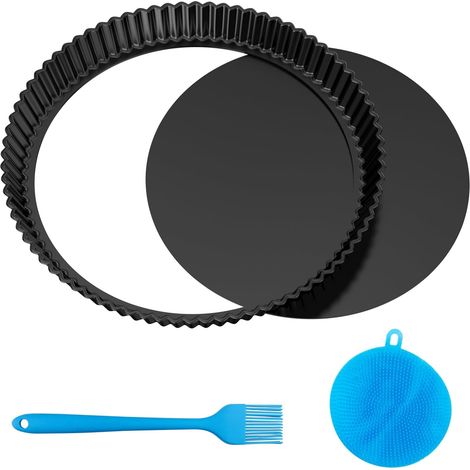 Moule a Tartelette à Fond Amovible 28 cm, Moules à Tartelettes Rond, Plat a Tarte en Acier Carbone, Moulle a Tarte Revêtement Antiadhésif, Parfait pour Gâteaux, Gaufres, Pizza, Noir (1/5)
