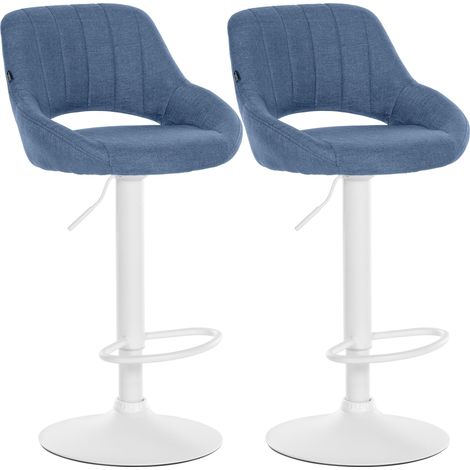 Lot de 2 tabourets de bar Milet en tissu Bleu Métal blanc mat