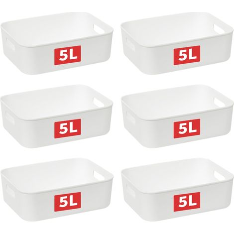 5L6 Panier de Rangement, Boîte de Rangement Ouverte en Plastique, Conteneurs pour Étagères, Organisateurs avec Poignées pour Bureau, Comptoirs, Armoires, PP, Blanc, 5L-Lot de 6 (28.5229cm) (1/5)