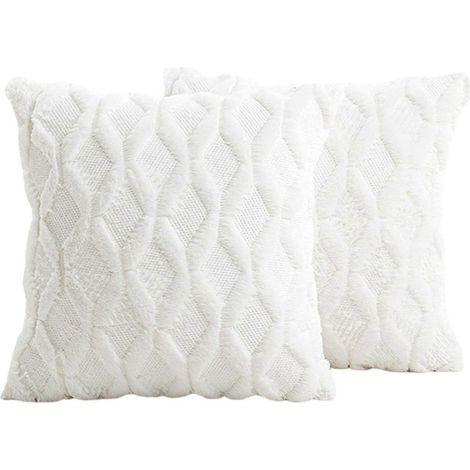 Dekokissenbezüge aus kurzem Plüschwollsamt, dekorative Kunstfell-Kissenbezüge für Sofa und Schlafzimmer, 2er-Pack, 50 x 50 cm-white (1/5)