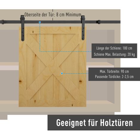 Kit de ferrage pour porte coulissante 180 cm, complet avec glissières, galets et systèmes anti-dévissage, en acier carbone. (1/4)