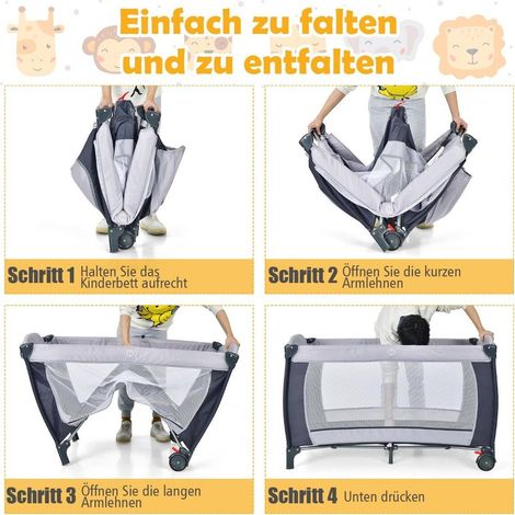 Lit parapluie pliable avec moustiquaire, table à langer et roulettes, pour voyages et déplacements avec bébé (1/5)