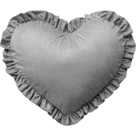 Cuscino A Forma Di Cuore Con Frill Effetto Velluto Sfoderabile Per Divano Decorativo Letto 45x45 Cm Grigio