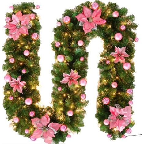 Guirlande De Sapin De Noël - Rotin - Rose - 2,7 M - Avec Lampes - 1 Pièce (1/4)