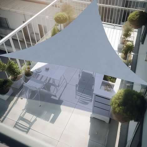 Voile d'ombrage triangulaire (gris, avec corde) 3 x 3 x 3 m, en PES imperméable et résistant aux déchirures. Idéale pour terrasse, patio, balcon ou jardin. (1/5)