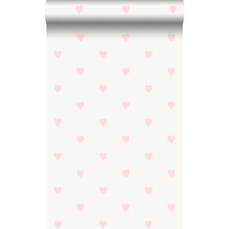 papier peint coeurs blanc brillant et rose  - Origin Wallcoverings