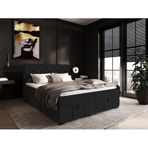 Boxspringbett Schlafzimmerbett GISEL 160x200cm Stoff Salvador Schwarz (1/5)