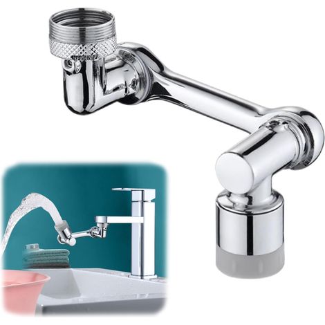 1 x Double Function Articulated Tap Extender, 1080° Swivel Arm with 2 Jet Types, Universal Thread and Adapters Included, Splash-Proof for Kitchen and Bathroom (1/5)