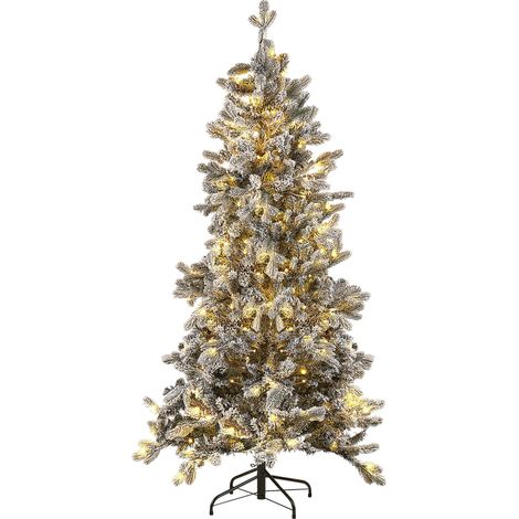 Árbol de Navidad artificial blanco nieve sintética 180 cm ramas con bisagras pre iluminado festividad Tatlow