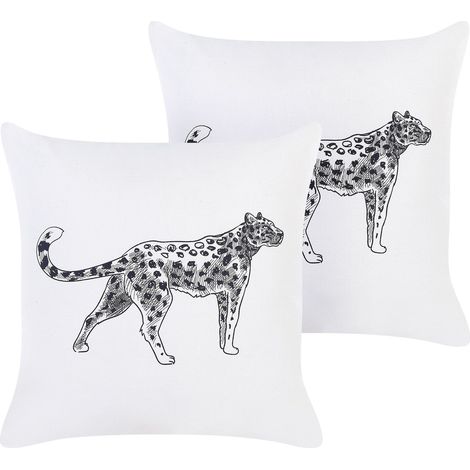 Coussins Décoratifs Blancs en Velours 45 x 45 cm Glamour avec Léopard Lot de 2 Marula (1/5)