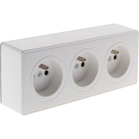 Prise triple saillie 2P+T 16A blanc - Vulco - Zenitech (1/5)