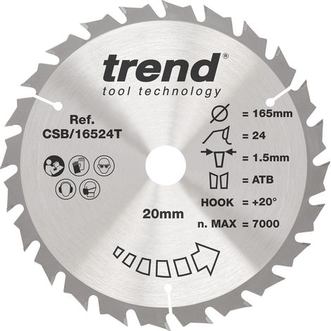 Lame de scie circulaire bois 165 mm, 24 dents, alésage 30 mm, TCT (1/5)