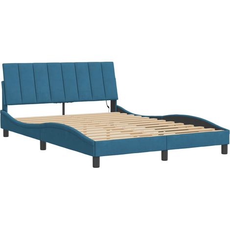 Giroletto con LED senza Materasso Hanko Blu 140x190 cm in Velluto vidaXL (1/4)