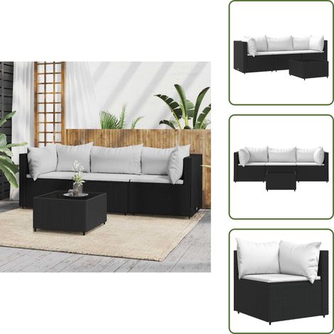 Salon de jardin 4 pcs avec coussins Noir Résine tressée - Salon De Jardin - Mobilier Extérieur - Canapé D'angle - Set De Jardin - Table Basse (1/5)