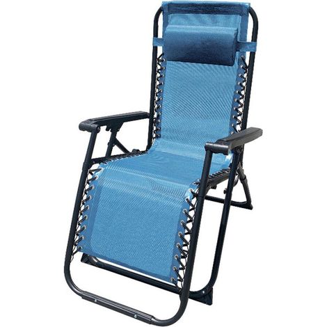 Marbueno Klappbarer Stahlliegestuhl mit Kissen Garten und Pool 90x66x108 cm Null Schwerkraft Blau 10345