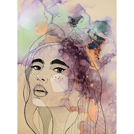 Papier peint panoramique moderne pour bureau Tapisserie panoramique visage femme design Papiers peints panoramique aquarelle idéal pour chambre (1/2)