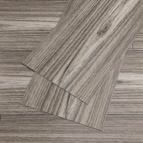 Dalle Adhesive Sol Effet Bois Gris Sol PVC Adhesif Imitation Bois Gris Chambre Salle de Bain Dalles PVC Garage Décoration Cuisine Chambre Salon 90 cm × 15 cm 4 Pièces (1/5)