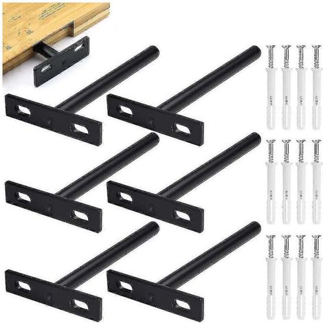 Lot de 6 supports d'étagère flottants, supports d'étagère invisibles en métal, supports d'étagère dissimulés robustes, supports d'étagère invisibles en bois de 10 mm (1/5)