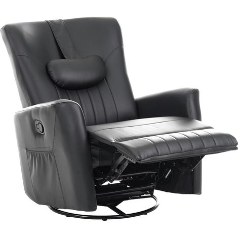 Sillón reclinable manual con giro de 360° reposacabezas cojín tapizado de piel sintética negro Rea (1/5)