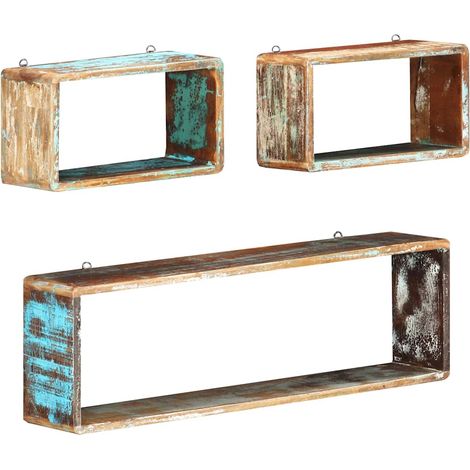 Ensemble d'étagère cube 3 pcs Étagère de Rangement - Armoire de Rangement Bois solide de récupération BV257673 - BonneVie (1/5)