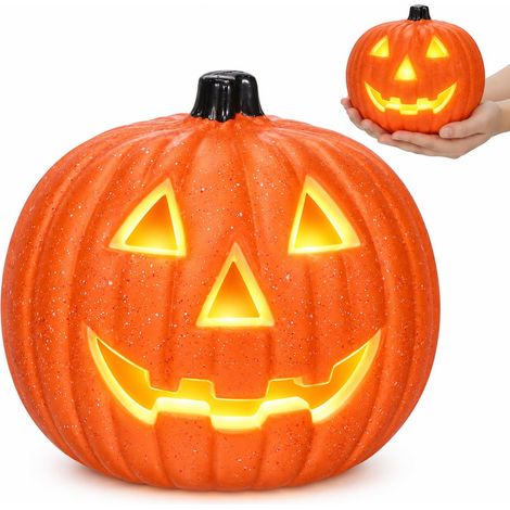 Citrouille d'Halloween lumineuse – Jack-o'-lantern orange – Piles non incluses – Grande citrouille d'Halloween lumineuse (1/5)