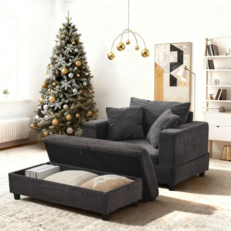 Chaise longue con poggiapiedi e vano contenitore, divano lounge con 3 cuscini per soggiorno e camera da letto – Grigio (1/5)