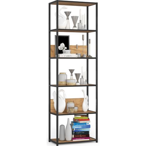 Scaffale stilo loft con ripiani in legno 60 cm Nera, Quercia Craft 60x32x192 cm (1/5)