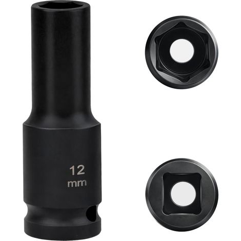 douille longue 12mm 1/2" 6 pans, coffret douille longue a choc 1/2 12 mm, 78mm Longue, Acier Chrome-Molybdène CR-MO (12mm) (1/5)