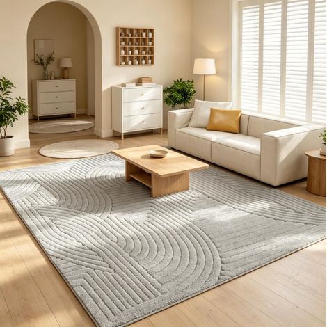Tappeto da soggiorno 230x160 cm in poliestere grigio geometrico a pelo lungo antiscivolo - CHICFURN (1/5)