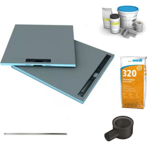 Receveur à carreler 140 x 90 cm Wedi Fundo Riolito Neo + barrette + bonde horizontale + kit d'étanchéité et colle 320 (1/5)