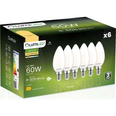 6x LED-Lampe E14 Kerze B35 7W = 60W 806lm 3000K warmweiß 360° Glühfadenbeleuchtung