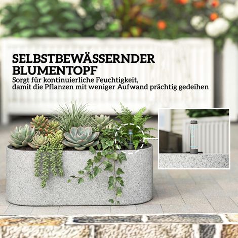 Lot de 2 pots suspendus pour plantes avec système d'évacuation, crochets, 42 x 16 x 15 cm, gris clair (1/5)