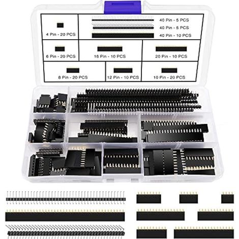 130 Pièces 2.54mm PCB Carte Broche Connecteur Socket Connecteur Bande Kit, Mâle et Femelle Pin Header Socket Connecteur Bande, pour Arduino Empilable Shield (4/6/8/10/12/16/20/40 Pin) (1/4)