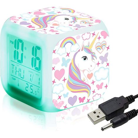 Réveil Numérique LED - Cube Lumineux Avec Affichage Heure Date Température - Veilleuse Couleurs Changeantes - Pour Chambre Enfant Fille Garçon - 1 Pièce (1/5)