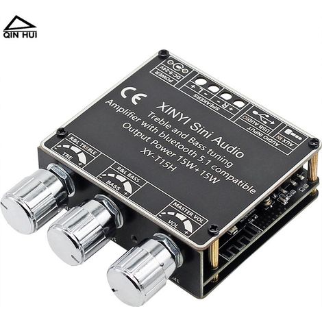 Module amplificateur numérique Bluetooth 5.1, stéréo 2.0 à double canal 15 W x 2 avec réglage des hautes et basses fréquences