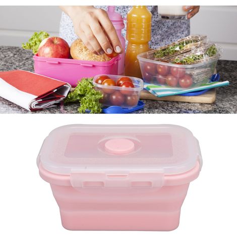 Faltbare und tragbare Silikon-Lunchbox, mikrowellengeeignet, hitzebeständig, umweltfreundliche Bento-Box für den Außenbereich, 350 ml, rosa. (1/5)