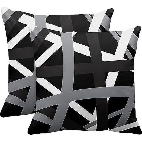 Juego de dos fundas de almohada, diseño de rayas grises y negras, funda de almohada decorativa vintage, decoración del hogar a rayas, cuadrada, funda de almohada de 40 x 40 cm.