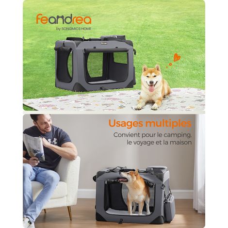 Cage de Transport Pliable pour Chien, L, Tissu Oxford, Maille, Respirant, Portable, Cadre en Métal, avec Poignées, Poches, 70 x 52 x 52 cm, Gris (1/5)