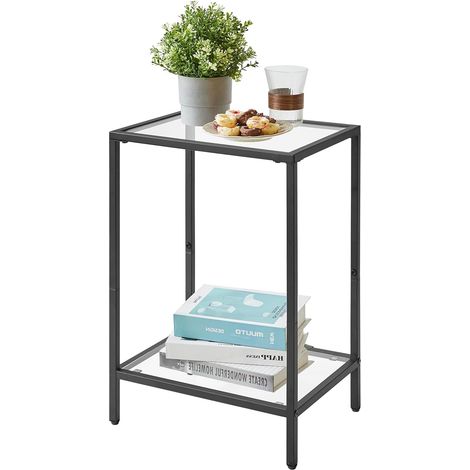Table d'Appoint à 2 Niveaux, Table Basse, Table de Chevet, Table Téléphone, Bout de Canapé, Table pour Salon, Chambre, Couloir 38×28×56CM Noir HGD002B (1/5)