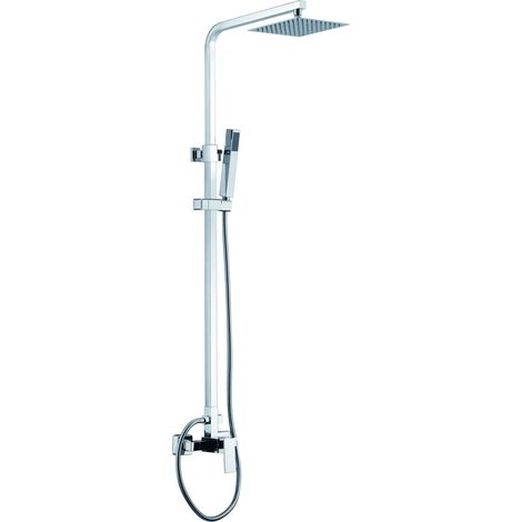 IMEX Duschkolonne aus verchromtem Edelstahl und Messing mit extraflachem 20x20 cm Antikalk-Duschkopf verstellbarer Halterung 92–136 cm ausziehbarem Edelstahlstiel Keramikmischkartusche – Modell BDV (1/2)