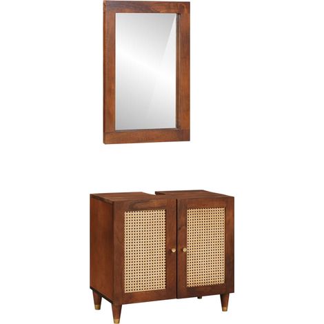 vidaXL Badezimmerschrank 2 pcs Schwarz und Gold Massivholz Mango (1/5)