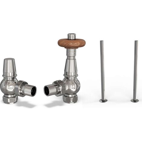Derry Traditional - Thermostatic Radiator Valve & Installation Kit - Chrome Angled 15mm