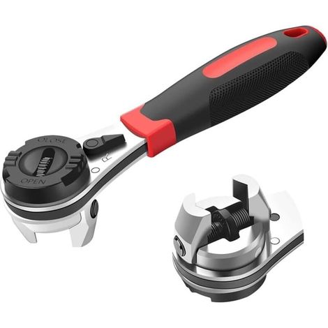 Clé à Cliquet à Douille Réglable, pour Vis de 6 à 22 mm, avec Poignée Antidérapante, Petite et Grande Clé à Molette, Outil à Main (1/4)